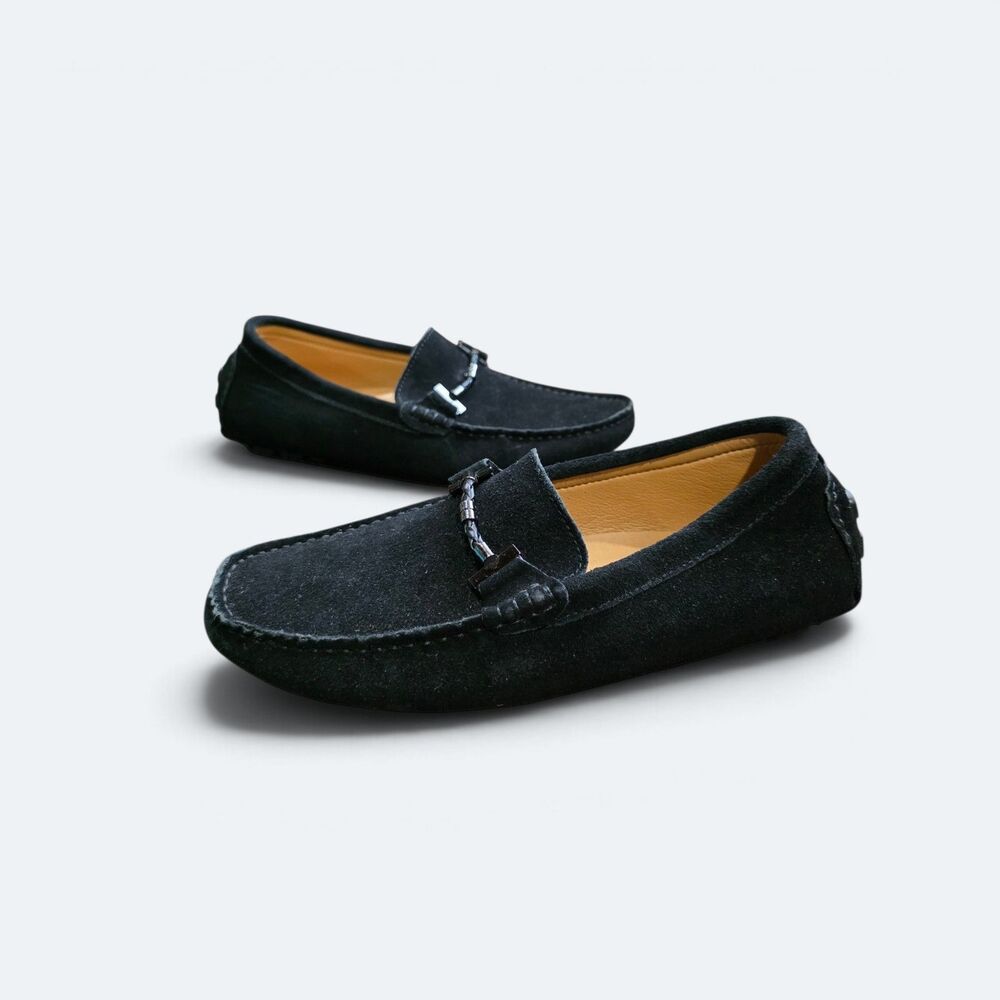 Go Tour Men's Black Suede Horsebit Driving Loafers Slip On Moccasins Size 7.5 M